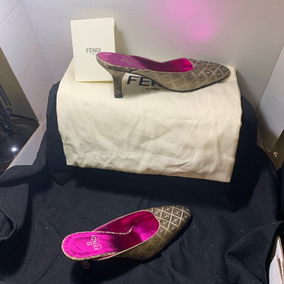 Fendi Zucca Slingback Mules Logo Pumps 35.5 - Picture 8 of 14